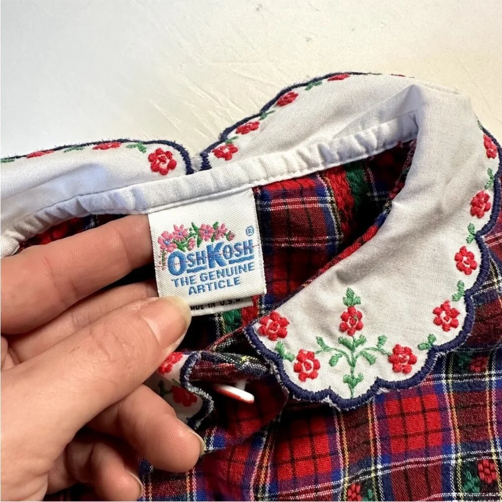 Vintage OshKosh Overalls with Red Plaid Details and matching Button Up Shirt set